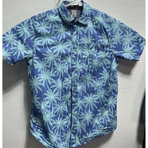 Hurley Short Sleeve Button Down Palm Tree‎ Hawaiian Shirt Blue Size Small - Picture 1 of 4